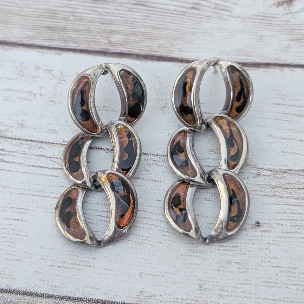 Vintage Earrings for Pierced Ears Brown Tones Linking Circles